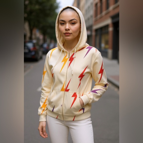 Aviator Nation Woman’s Velvet Lightning Bolt Full Zip Hoodie - Picture 4 of 5